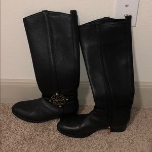 Black Leather Tory Burch riding boots